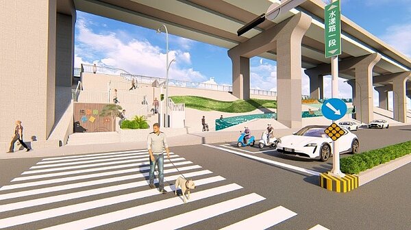 既有樓梯拓寬及無障礙坡道完工後。示意圖/新北市政府高灘地工程管理處提供