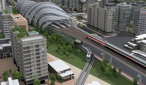 彰化鐵路高架化可行性評估案歷經11年爭取,前年元月獲行政院核定,卻因檢修場遷移地點問 題再添波折,並成了選舉的話題。示意圖/彰化縣政府提供