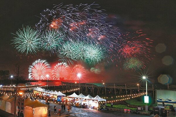 跨年當天最早施放的新北市跨河煙火,活動將從12月31日當天下午3點登場。圖為去年煙火秀畫面/聯合報系資料照片