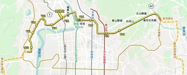 CF763標工程範圍自Y39站起，松仁路底往南行穿拇指山系、萬芳交流道、景美溪，至新光路二段銜接南段Y1動物園站。圖／台北市捷運工程局提供