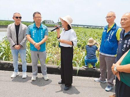 雲林縣28日強降雨造成玉米倒伏，雲林副縣長謝淑亞、立委丁學忠等人，30日會同農糧署人員前往土庫鎮勘災，將在4方會勘確認受災情況後，由縣府農業處函請農業部啟動天災救助。（張朝欣攝）