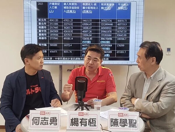 國民黨前立委陳學聖、清華大學兼任助理教授何志勇邀請消防安全達人楊有恆討論新竹市晴空匯火災事件。楊有恆指出,晴空匯火災有六大破口,兩名消防員是冤死。圖/陳學聖提供