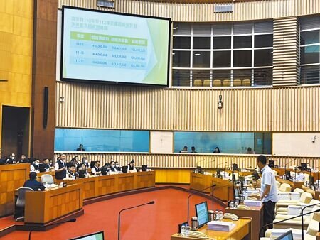 屏東縣議會6日開議,縣議員曾義雄、許展維、陳揚皆針對警察局交通罰鍰預算連3年超收上億元一事進行質詢。(謝佳潾攝)