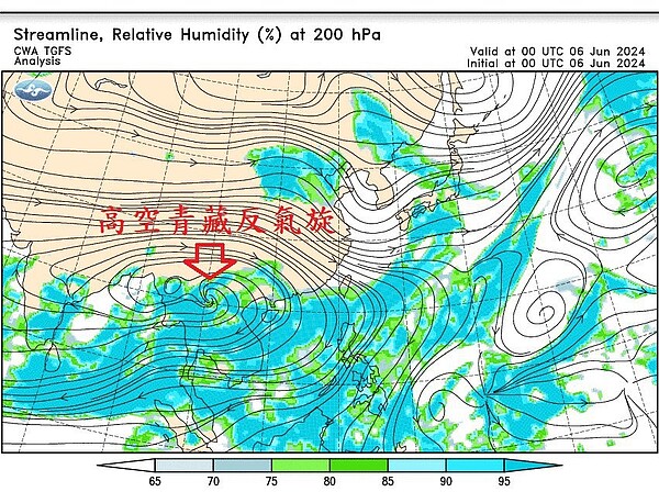 高空青藏反氣旋。圖/取自鄭明典臉書