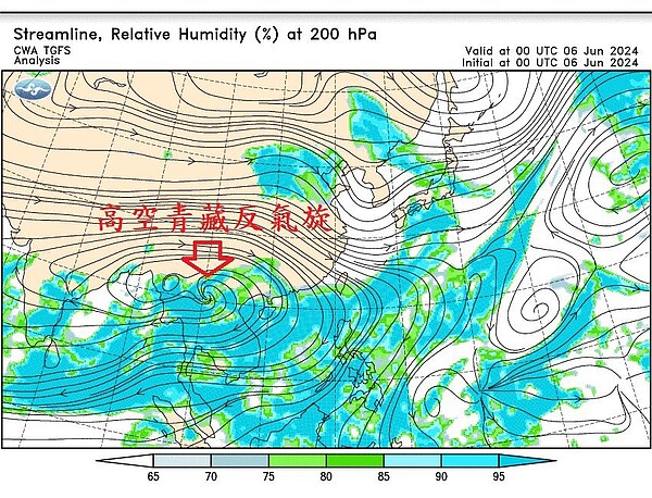 高空青藏反氣旋。圖／取自鄭明典臉書
