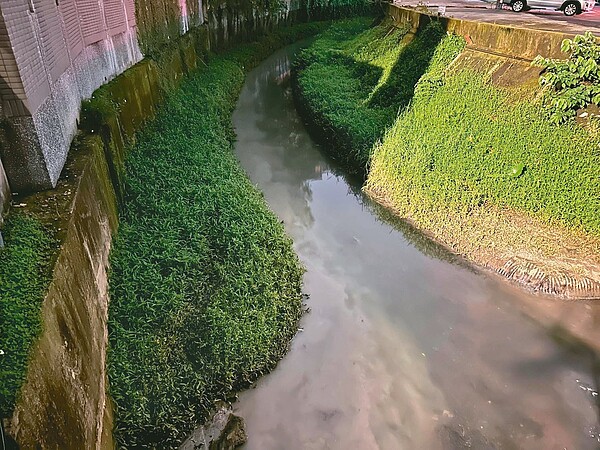 橫貫新北中、永和區的瓦磘溝，被民眾發現被染成灰色，環保局前往稽查。圖／環保局提供