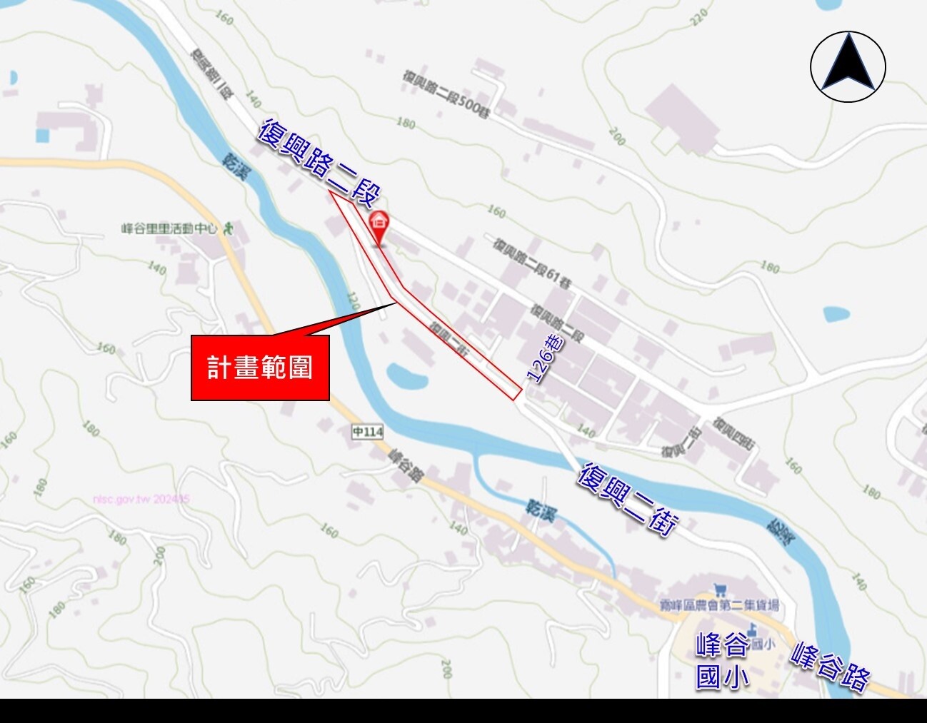 霧峰區復興二街拓寬範圍。圖／台中市建設局提供