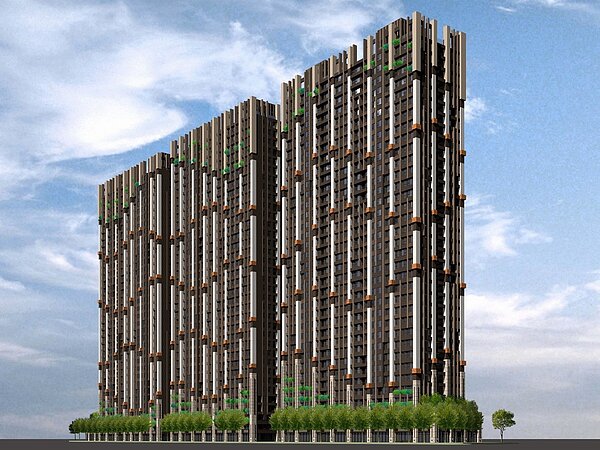 新莊區名人天廈社區更新後模擬圖/都市更新處提供