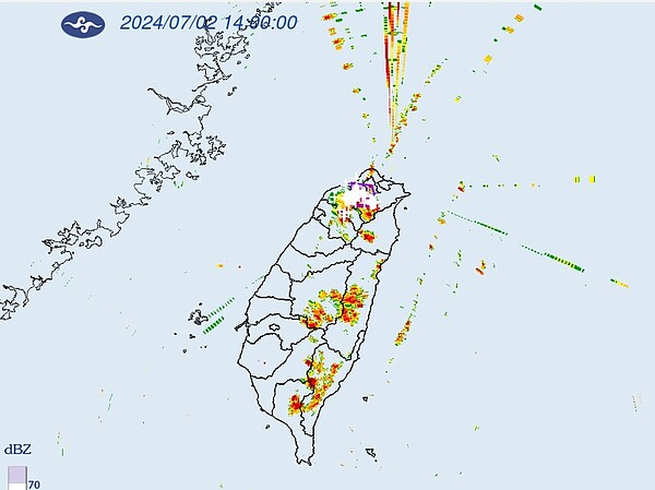 氣象署2日針對雙北、桃園發布大雷雨訊息。圖／取自氣象署