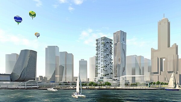 高捷黃線Y15站及亞灣企業旗艦聚落模擬圖。圖/高市府提供