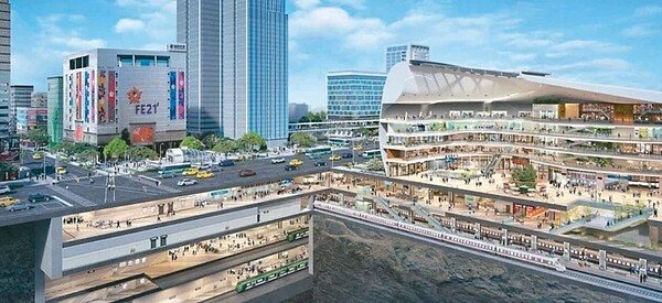 桃園鐵路地下化預定2033年全線通車,交通部鐵道局舉行桃園新站開工典禮。圖為完工示意圖。圖/桃市府提供