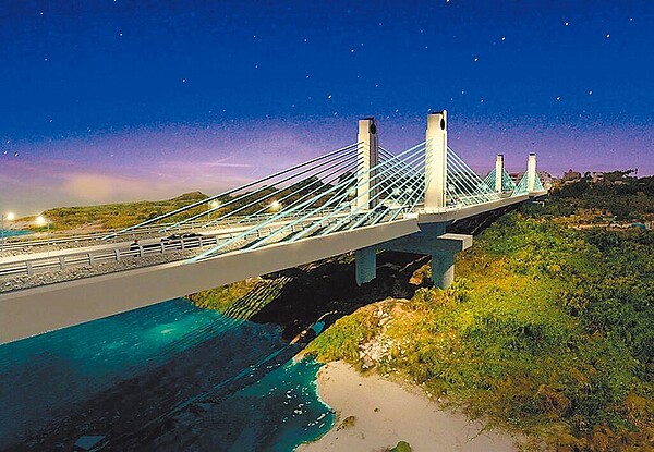 台中市東勢區埤豐橋將於明年完工,觀景區可飽覽遠處山巒及大甲溪夜間之美,圖為模擬示意圖。(台中市建設局提供/陳淑娥台中傳真)