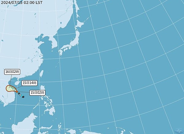 熱帶性低氣壓15日凌晨2時生成。圖／擷取自中央氣象署網站