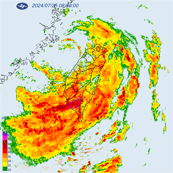 氣象署針對「高雄市、屏東縣」發布大雷雨即時訊息，持續時間至12時00分止。圖／氣象署提供