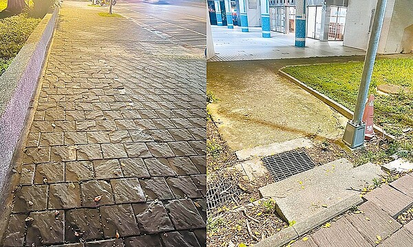 台北市中山區新生公園躍動館「新生館」預計2026年完工啟用,並以無障礙友善運動為主軸,不過,民眾黨議員林珍羽發現,新生館周邊人行道材質對身障族群極不友善。圖/台北市議員林珍羽研究室提供