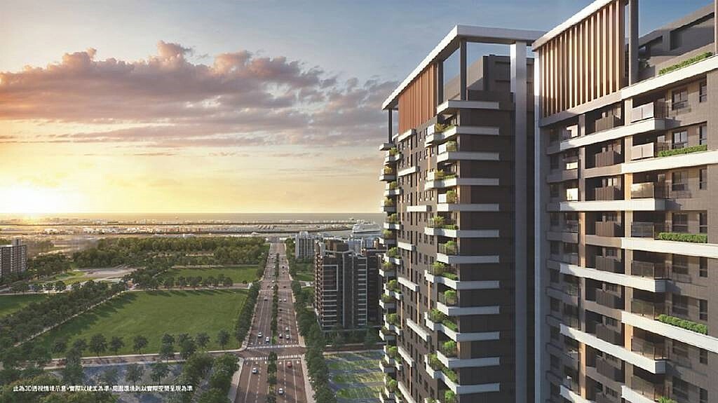 遠雄海線造鎮壓軸第十期「遠雄星呈」,高層視野與建築立面。圖/業者提供