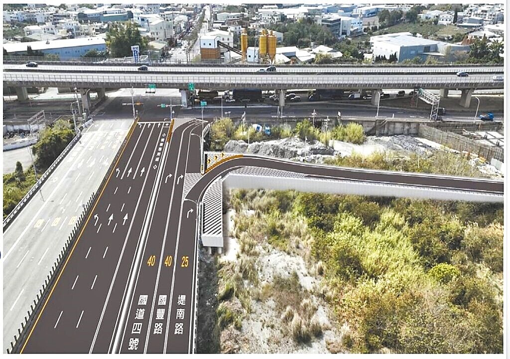 立委楊瓊瓔服務處5日指出,台13線后豐大橋下游側橋面新增引道銜接堤南路,解決國道4號匝道銜接后豐大橋上下班時段塞車問題,預定今年12月底完工通車。圖/立委楊瓊瓔服務處提供、張妍溱台中傳真