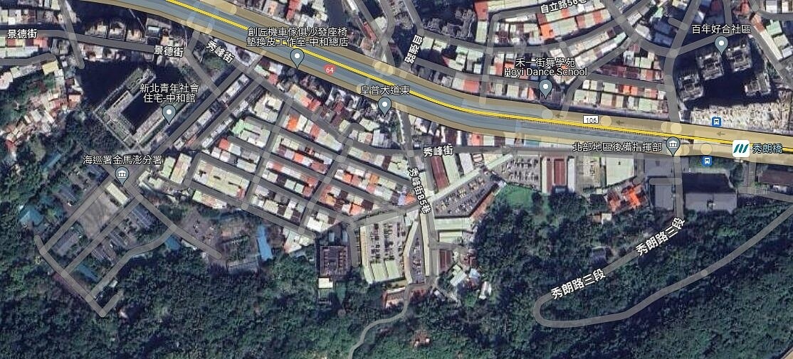 中和天山營區周邊空照圖。圖/翻攝GOOGLE MAP