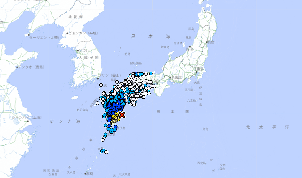 日本九州宮崎縣外海8日下午發生規模7.1強震，日本氣象廳發布海嘯警報。圖／日本氣象廳