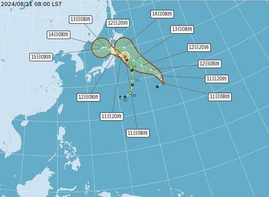 颱風瑪莉亞向北北西移動，預估12日可能登陸日本本州北部。圖／擷取自中央氣象署網站