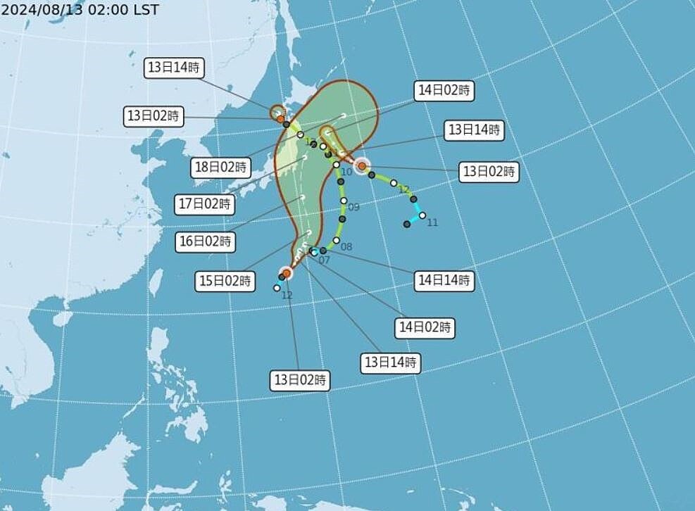 目前太平洋地區有2個颱風，以及1個熱帶性低氣壓，對台灣天氣都無直接影響。圖／取自中央氣象署網站
