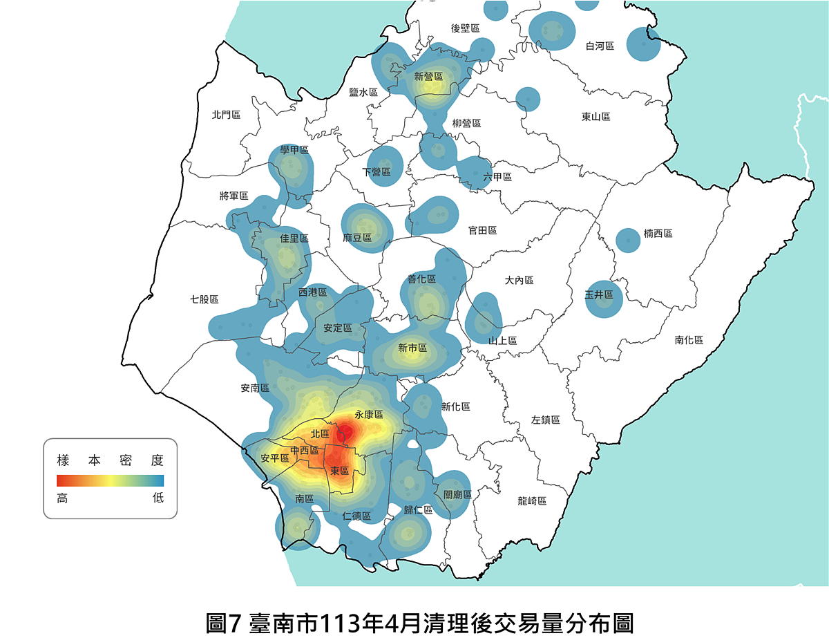 台南市2024年4月清理後交易量分布圖。圖／台南市地政局提供