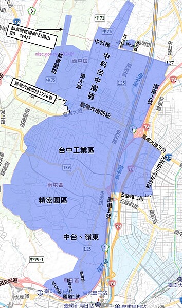 台中4月14日-15日停水範圍。圖/台中市政府提供