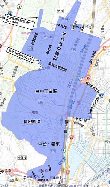 台中4月14日－15日停水範圍。圖／台中市政府提供