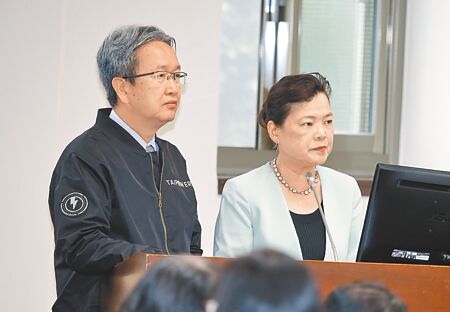 
經濟部長王美花（右）與台電總經理王耀庭（左）18日在立法院答詢。（姚志平攝）
