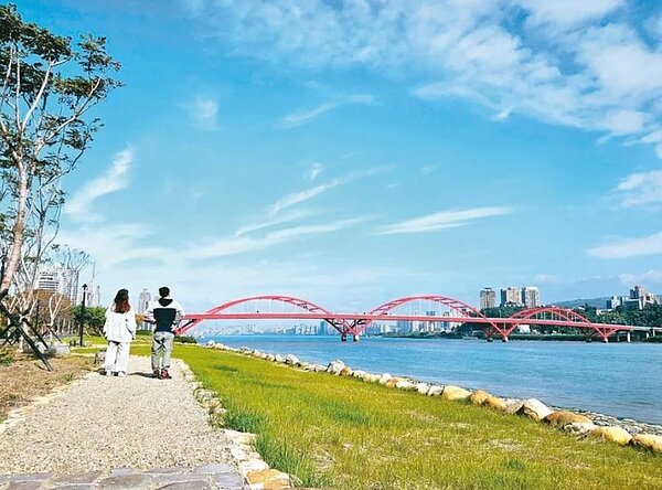 新北八里左岸可遠眺大屯山、淡水河、關渡大橋等景致。圖/新北高灘處提供