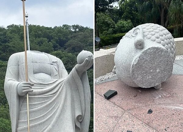 花蓮壽豐藥師佛像完整斷頭情形。圖/擷自「以蘇花公路即時路況為主的平台」