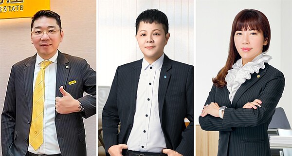 趙儀君(圖左)、黃奕家(圖中)、楊金玫(圖右)三位店東率領團隊,善用跨品牌聯賣平台今年第一季就創造2千萬業績。圖/永慶房產集團提供