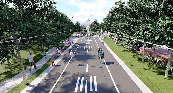 全台最長32米雙軌滑索模擬圖。圖/台中市政府提供