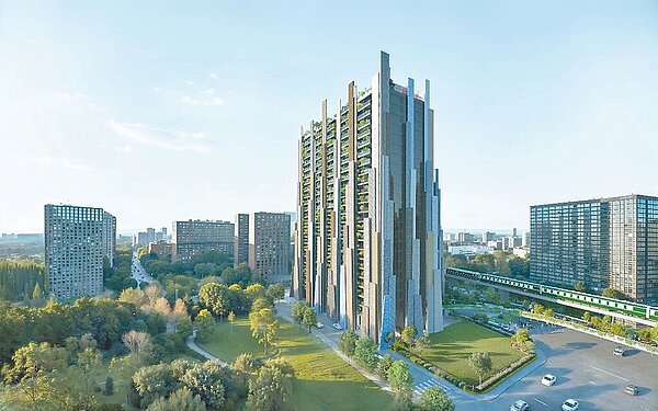 高雄市捷運局7日公布後勁站聯開案評選結果,最優申請人邀請日本建築大師隈研吾出手,於捷運後勁站旁打造擁有楠梓第二行政中心、空中綠廊的「楠梓科技之星」。圖/高雄市捷運局提供