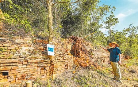 新竹縣湖口波羅汶窯廠八卦窯遭不明人士蓄意破壞,窯主鍾國華指最長的窯頂被敲掉,一定要找出「凶手」求償!(羅浚濱攝)