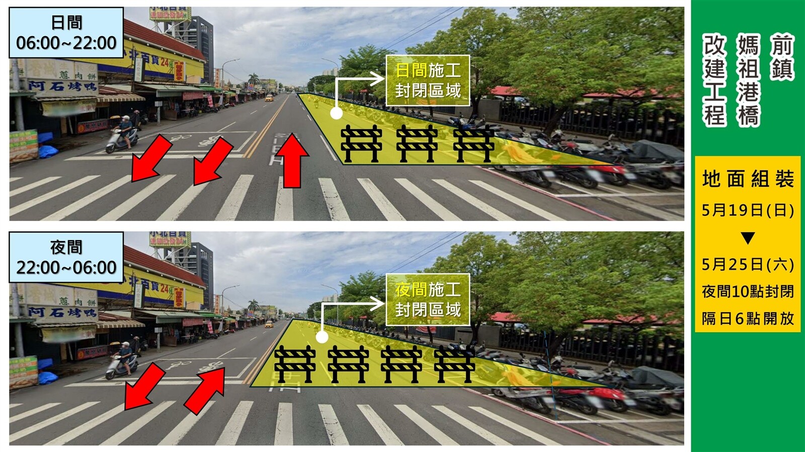 工程5月19日至25日地面組裝封閉區域示意圖。圖/高雄市工務局提供