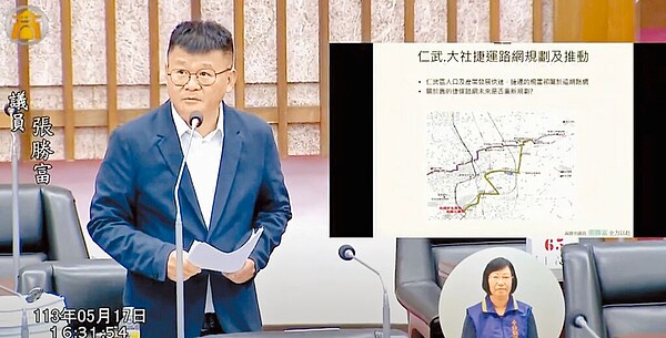 高市議員張勝富為仁武、大社地區居民請命，希望能納入高雄捷運路網。圖／摘自高市議會網站