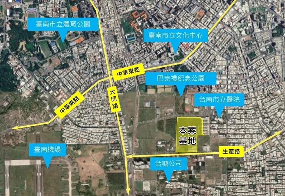 台南市運動藝文休閒園區(東區小巨蛋)基地,位在東區的蛋黃區。圖/台南市財稅局提供