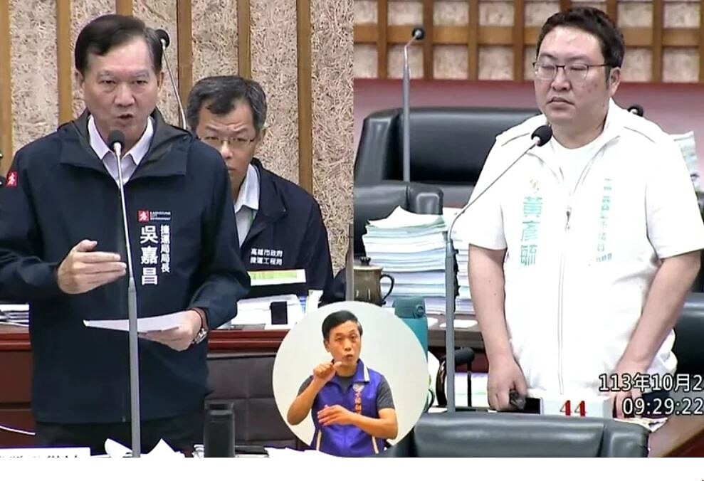 高捷黃線預計2028年完工,高市議員黃彥毓(右)追查發現,得標包商公告的完工日期會落在2033年,黃捷全線很難在預定期程內通車。記者徐白櫻/翻攝