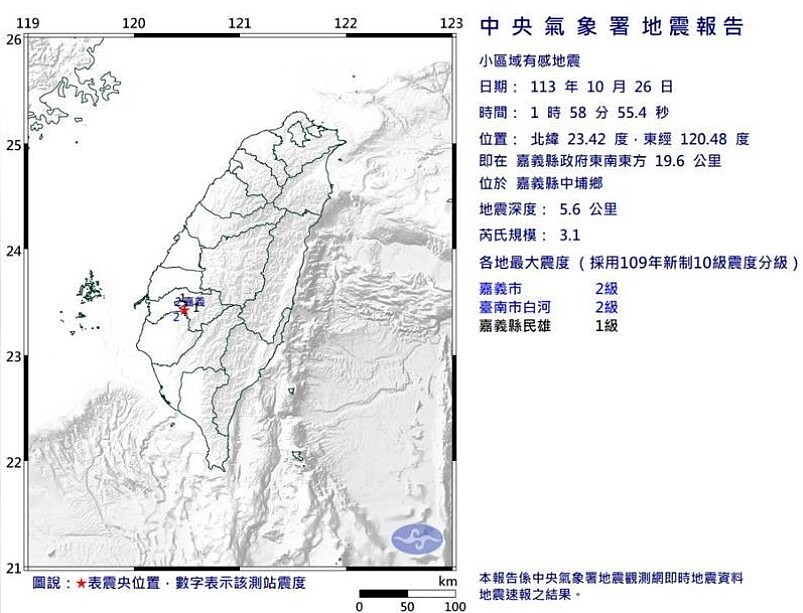 小區域有感地震報告。圖／取自中央氣象署網站
