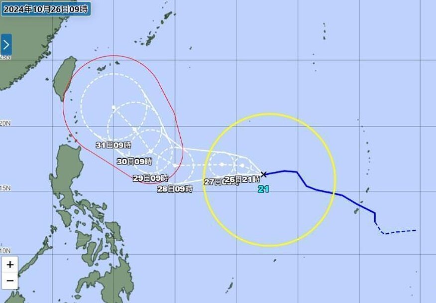 日本氣象廳預估康芮颱風最新路徑。圖/取自日本氣象廳
