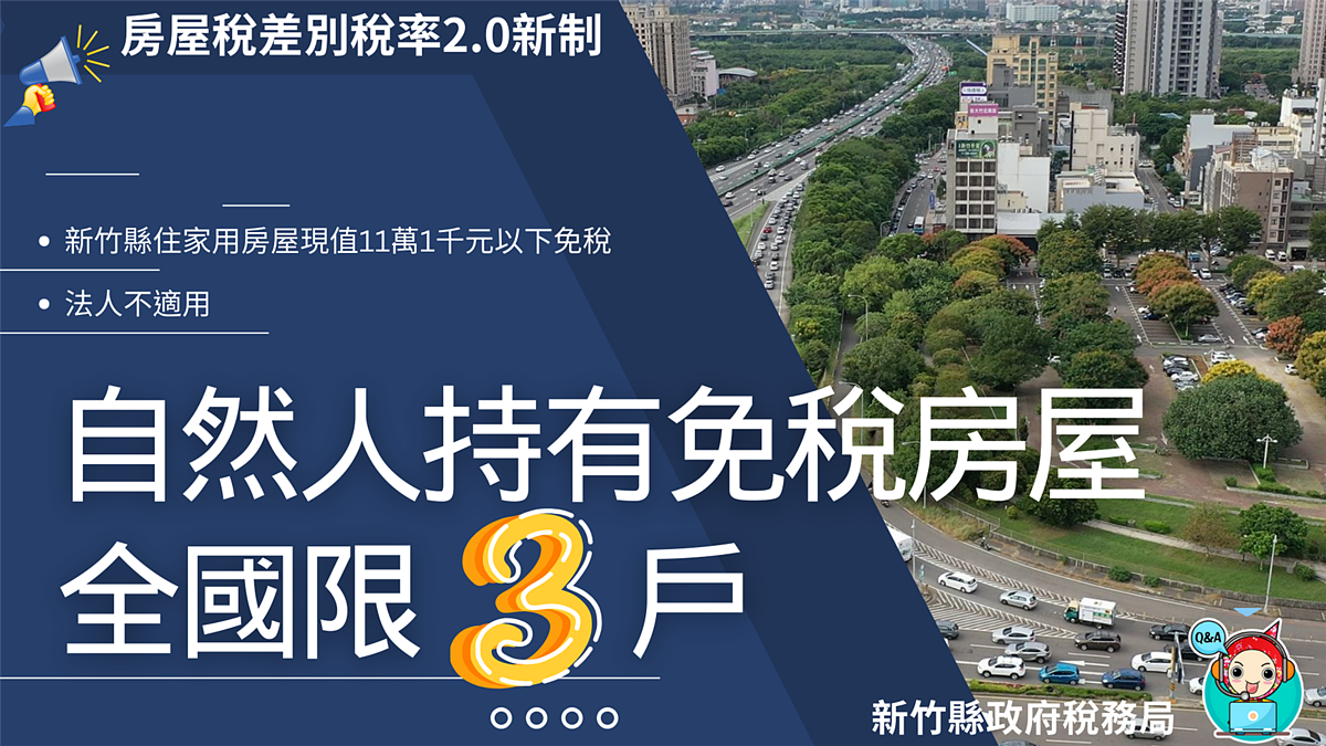 自然人持有住家用免稅房屋自113年7月起全國限3戶。圖／新竹縣稅務局提供