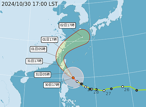 康芮颱風最新路徑。圖/氣象署提供