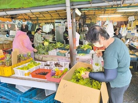 
山陀兒、康芮颱風先後報到，使得蔬菜類價格「一波未平一波又起」，台中市婆婆媽媽10月31日到市場搶購蔬菜，單買1顆高麗菜就要150元起跳，讓大家直說「菜都要比肉還貴」。（李京昇攝）
