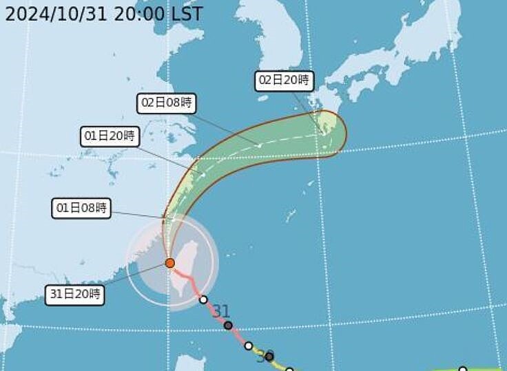 康芮颱風潛勢路徑。圖／取自氣象署網站
