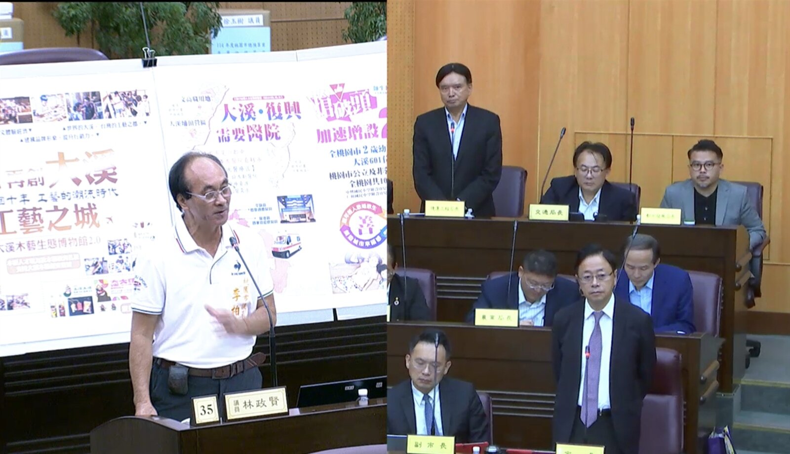 國民黨桃園市議員李柏坊今日市政總質詢，延續過去大溪塞車造成民怨問題，提出各種解方。圖：黨團提供