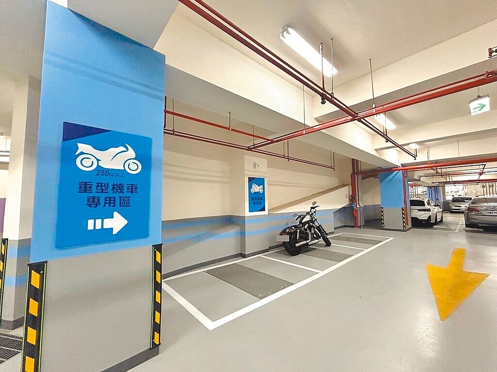 桃園市交通局今年4月曾在2處公有停車場試辦重機可停放機車格,發現臨停率低成效不彰喊卡,目前讓停車場營運業者依市場需求,可申請汽車格調整為重機停車格。圖/桃市交通局提供
