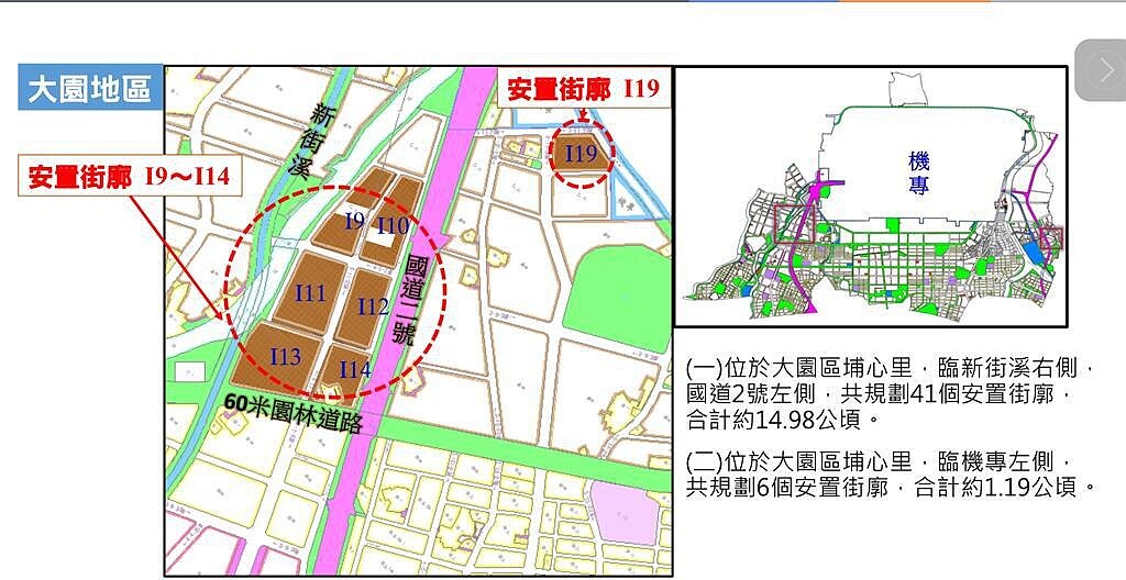 桃園航空城計畫內，原工廠與工業發展設施所有權人權益與輔導區內工廠合法化，今年已完成第1至6階段安置配售作業並經行政院核定通過，預定11月底完成抽籤配售程序後，陸續進行交地。圖／經發局提供