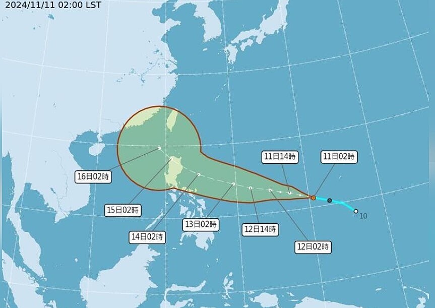 熱帶性低氣壓TD29的路徑潛勢預報。圖/取自中央氣象署網站