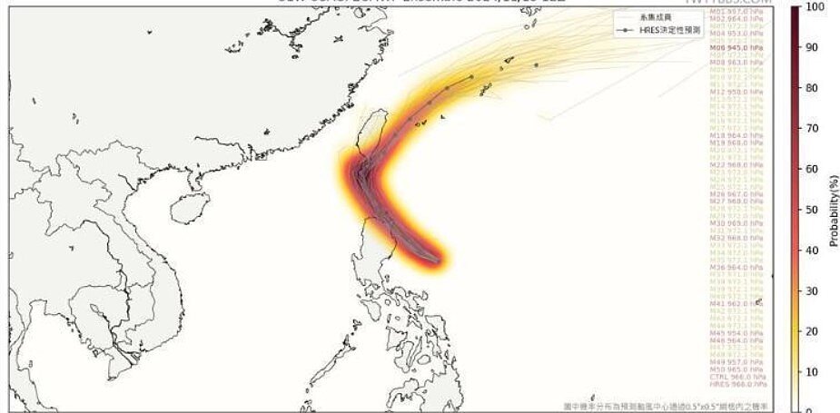 天兔颱風預估路徑。圖／擷取自「台灣颱風論壇｜天氣特急」
